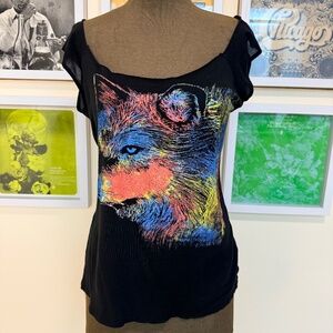 🐺 Y2K Graphic Wolf Cut-Out Back Top